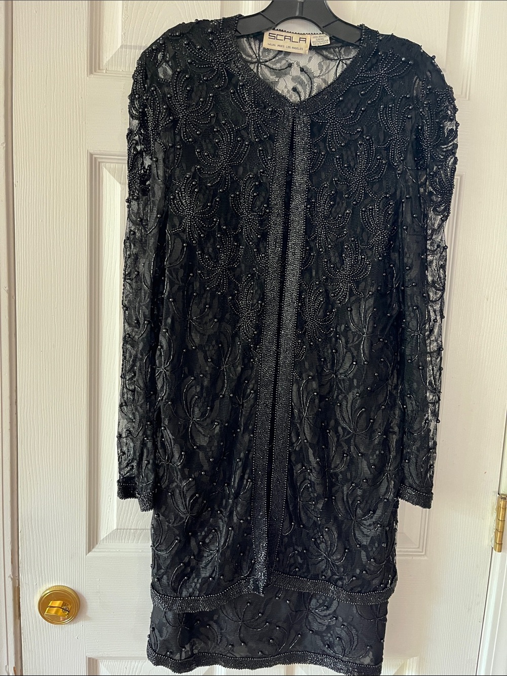 Scala Black Beaded Sleeveless Mini Dress W/Matching Ling Sleeve Coat - Picture 7 of 7